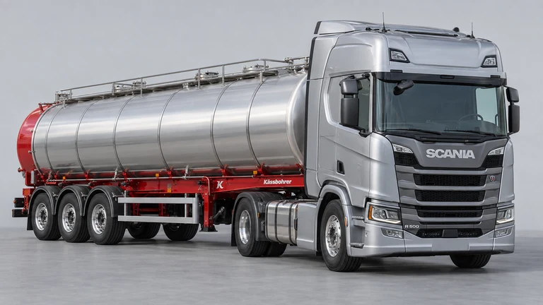Amonyak çözeltisi taşımacılığı için Scania R 500 çekici ve Kässbohrer K.STC chemical tanker referanslı tanker; temsili görsel