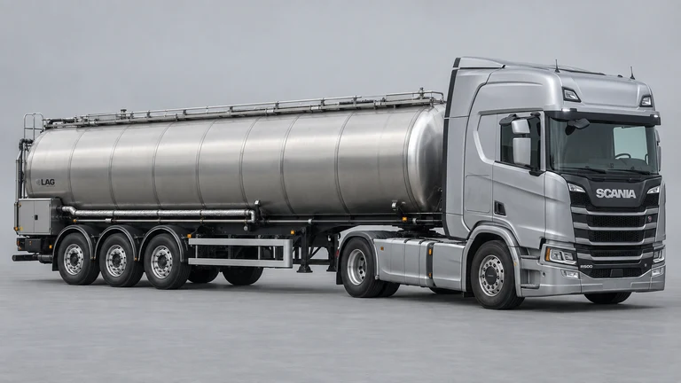 Asfalt / bitüm taşımacılığı için Scania R 500 çekici ve LAG bitumen tank referanslı tanker; temsili görsel