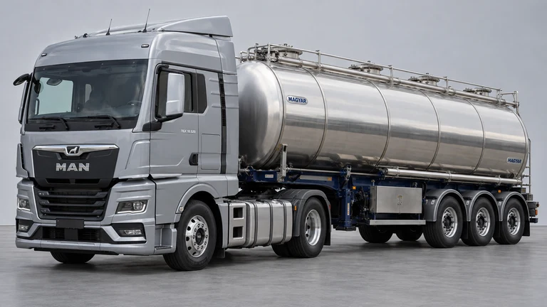 Fosforik asit taşımacılığı için MAN TGX 18.520 çekici ve MAGYAR chemical acid tank referanslı tanker; temsili görsel