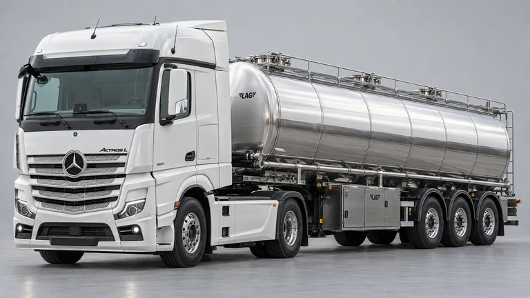 Mercedes-Benz Actros L çekici ve LAG food tank referanslı tanker; temsili görsel