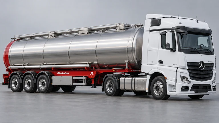 Lateks / polimer emülsiyon taşımacılığı için Mercedes-Benz Actros L çekici ve Kässbohrer K.STC insulated chemical tanker referanslı tanker; temsili görsel