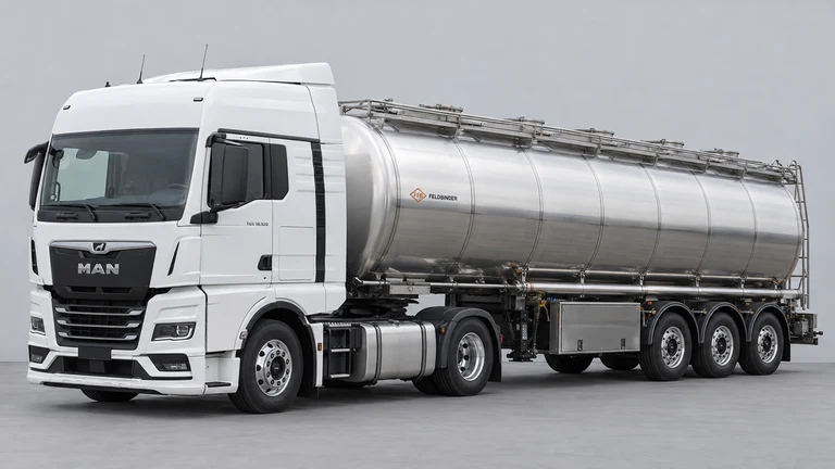 Madeni yağ / baz yağ taşımacılığı için MAN TGX 18.520 çekici ve Feldbinder TSA NF referanslı tanker; temsili görsel