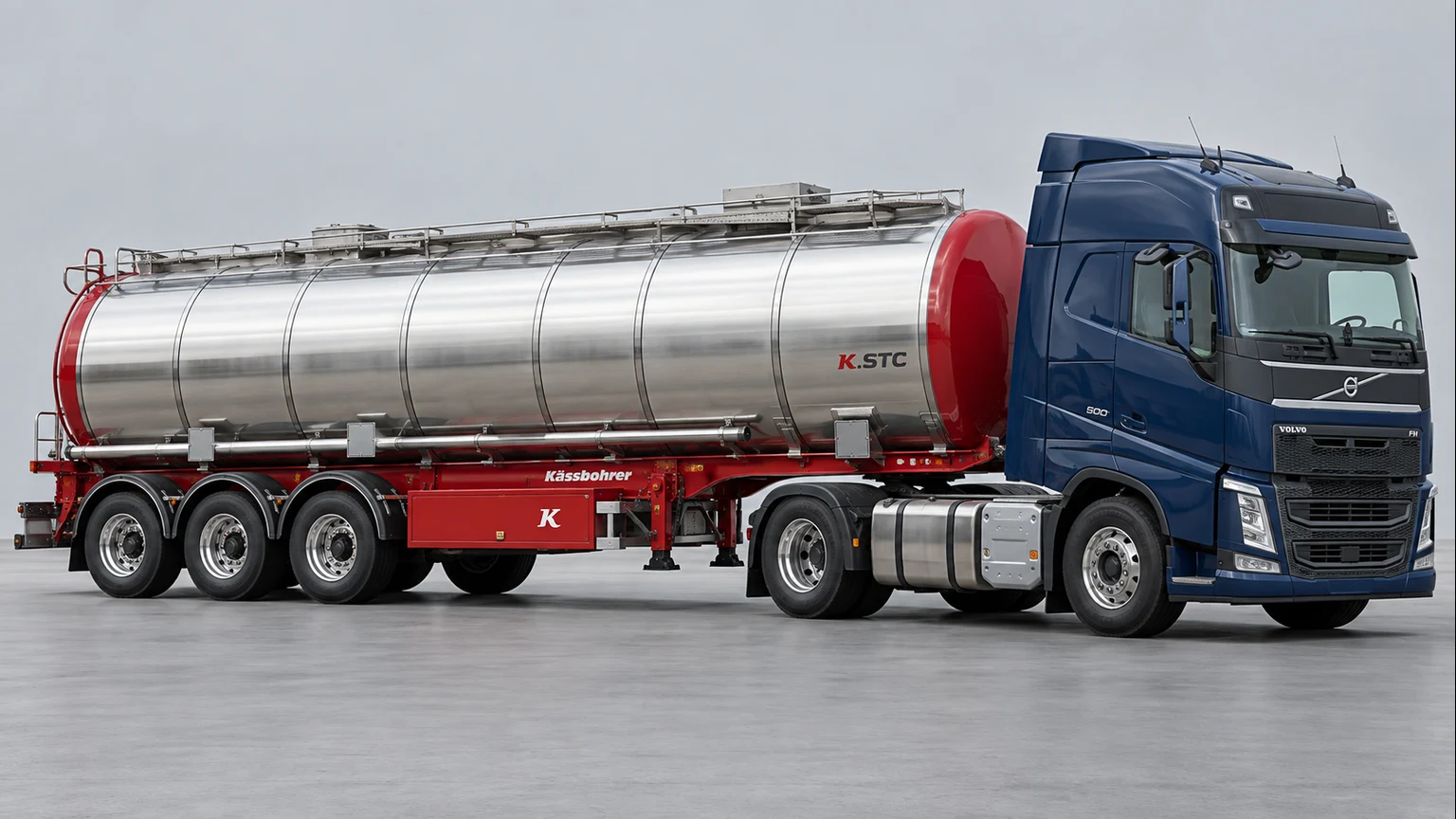 Volvo FH 500 çekici ve Kässbohrer K.STC chemical tanker referanslı tanker; temsili görsel