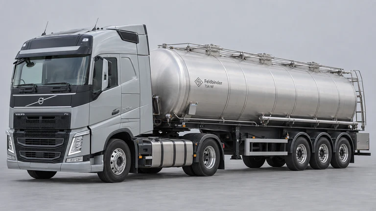 Sıvı gübre (UAN) taşımacılığı için Volvo FH 500 çekici ve Feldbinder TSA NF referanslı tanker; temsili görsel