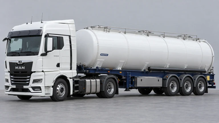 Sodyum hipoklorit (çamaşır suyu) taşımacılığı için MAN TGX 18.520 çekici ve MAGYAR lined chemical tank referanslı tanker; temsili görsel