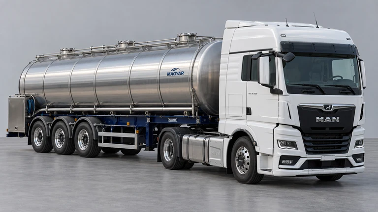 İçme ve kullanma suyu taşımacılığı için MAN TGX 18.520 çekici ve MAGYAR food-grade liquid tank referanslı tanker; temsili görsel